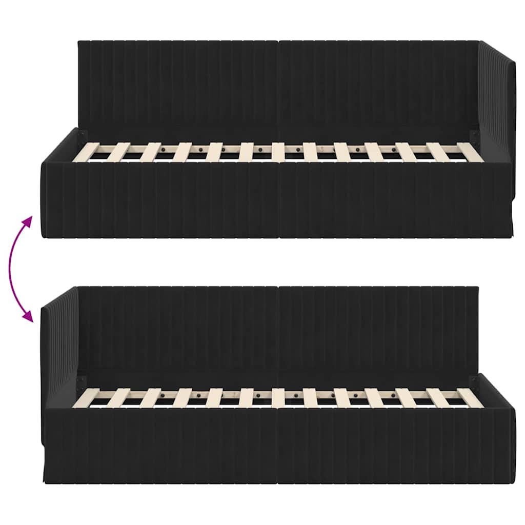 Hoekbedframe met hoofdeinde Zwart 90 cm x 200 cm Fluweel