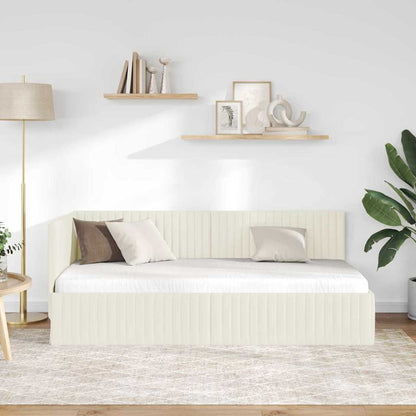 Hoekbedframe met hoofdeinde Crème 90 cm x 200 cm Fluweel