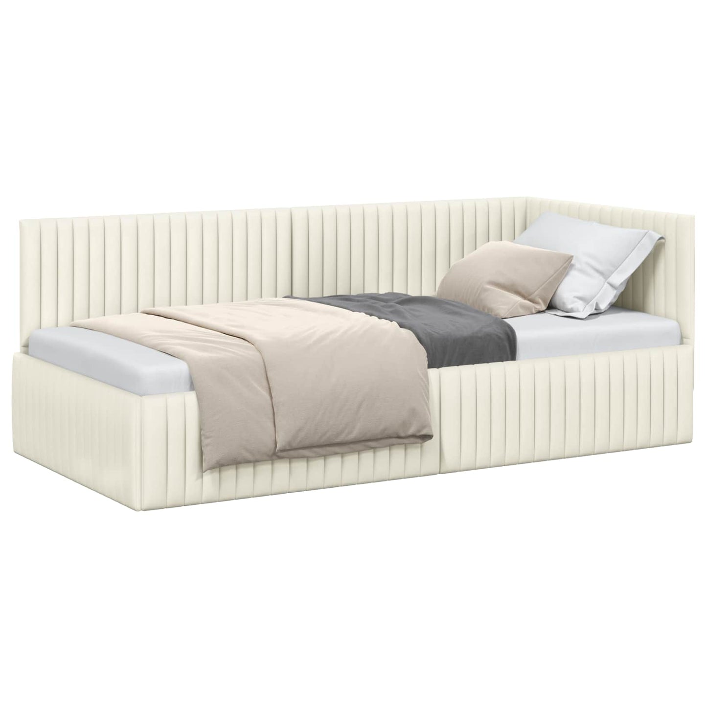 Hoekbedframe met hoofdeinde Crème 90 cm x 200 cm Fluweel