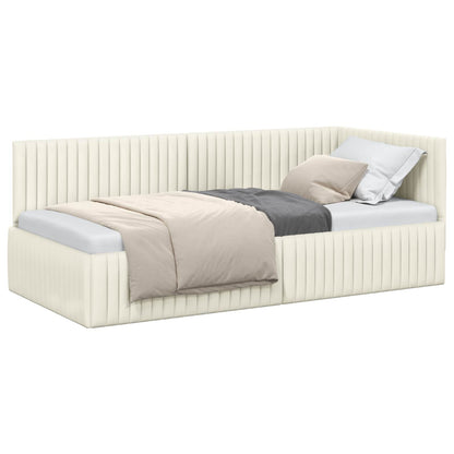 Hoekbedframe met hoofdeinde Crème 90 cm x 200 cm Fluweel