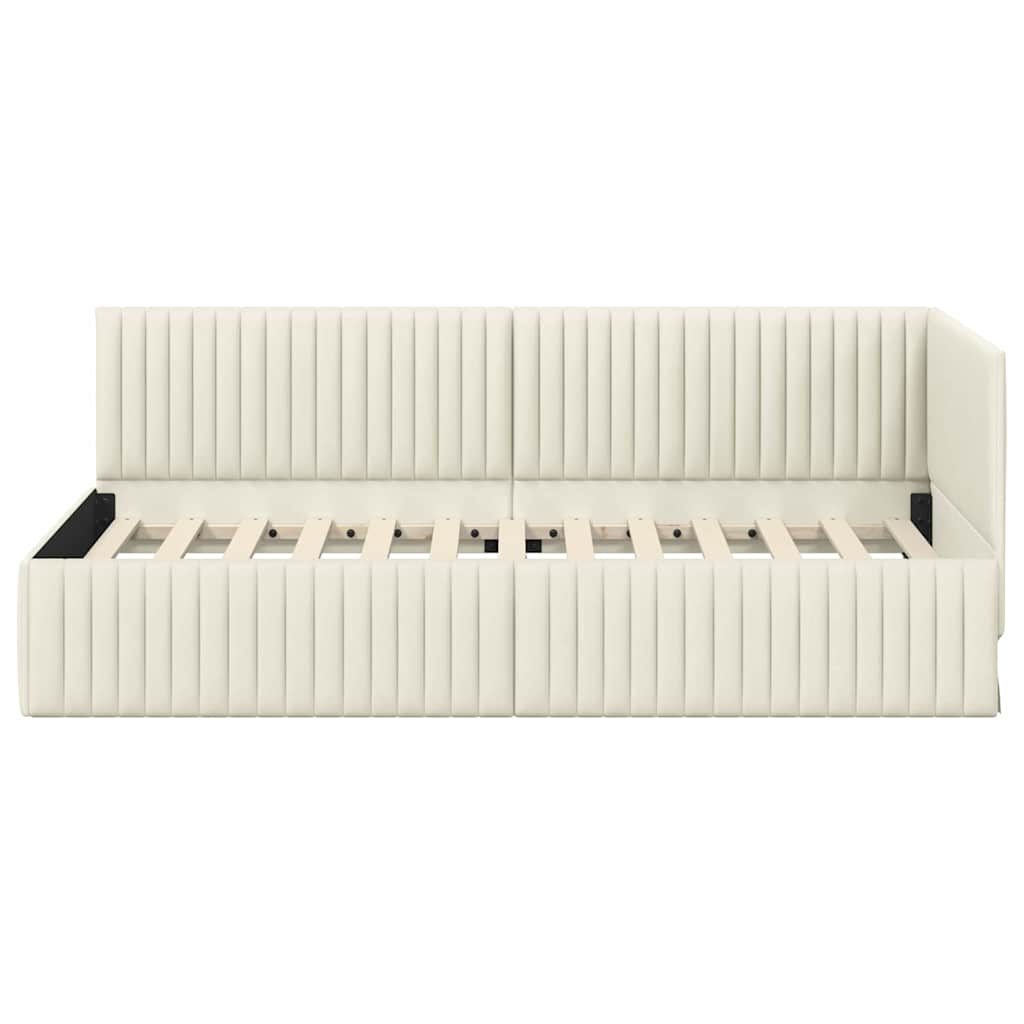Hoekbedframe met hoofdeinde Crème 90 cm x 200 cm Fluweel