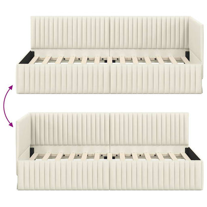 Hoekbedframe met hoofdeinde Crème 90 cm x 200 cm Fluweel