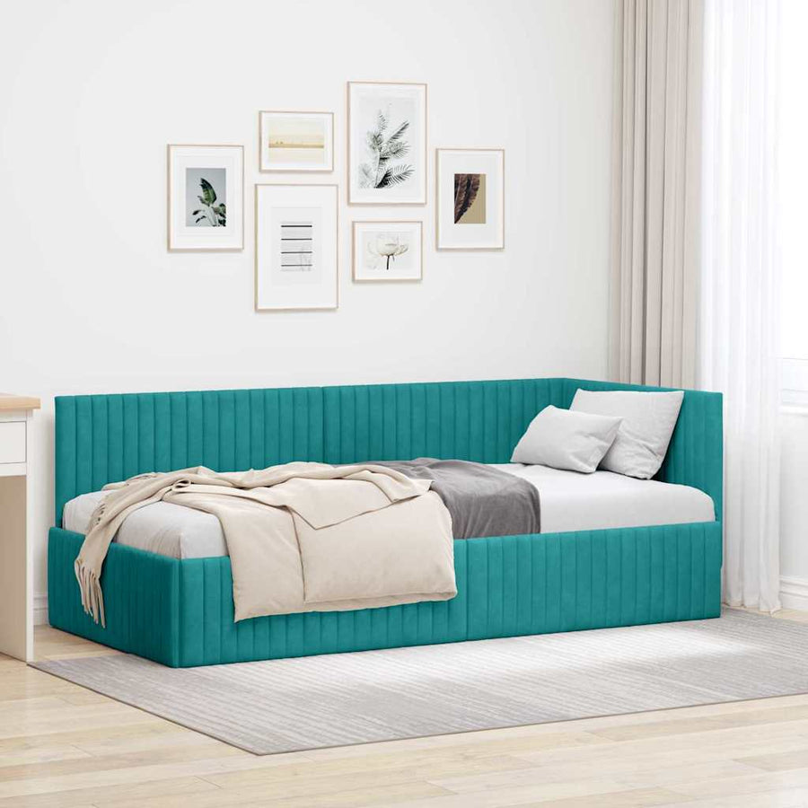 Hoekbedframe met hoofdeinde Turquoise 90 cm x 200 cm Fluweel