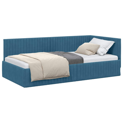 Hoekbedframe met hoofdeinde Blauw 100 cm x 200 cm Fluweel