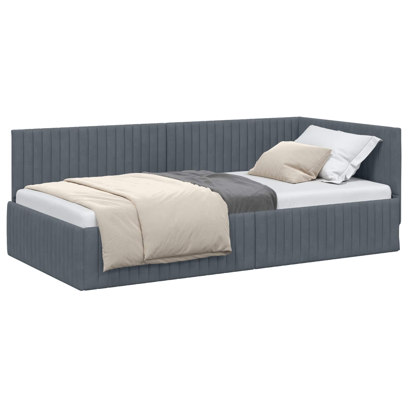 Hoekbedframe met hoofdeinde Donkergrijs 100 cm x 200 cm Fluweel