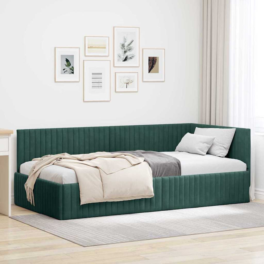 Hoekbedframe met hoofdeinde Donkergroen 100 cm x 200 cm Fluweel