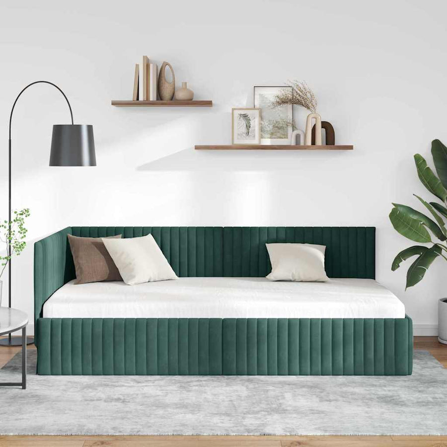 Hoekbedframe met hoofdeinde Donkergroen 100 cm x 200 cm Fluweel