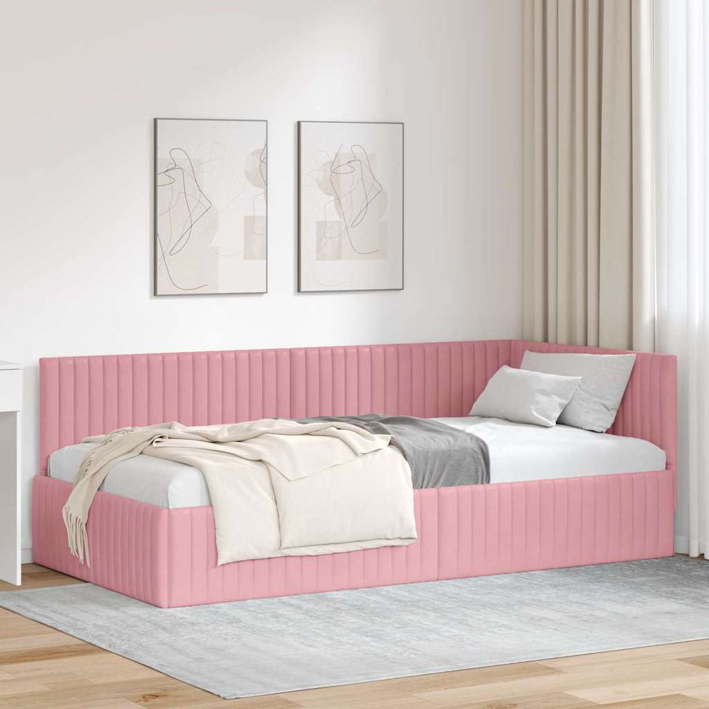 Hoekbedframe met hoofdeinde Roze 100 cm x 200 cm Fluweel