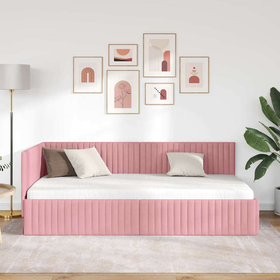 Hoekbedframe met hoofdeinde Roze 100 cm x 200 cm Fluweel