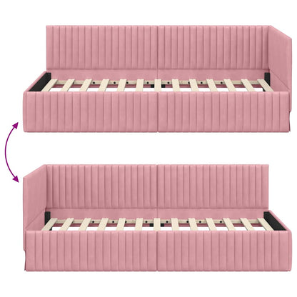 Hoekbedframe met hoofdeinde Roze 100 cm x 200 cm Fluweel