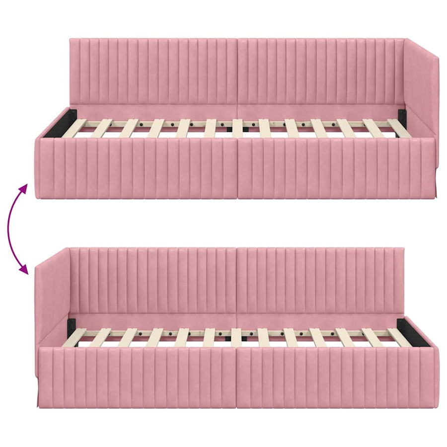 Hoekbedframe met hoofdeinde Roze 100 cm x 200 cm Fluweel