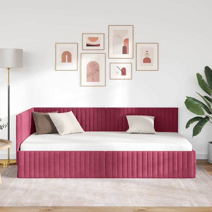 Hoekbedframe met hoofdeinde Wijnrood 100 cm x 200 cm Fluweel