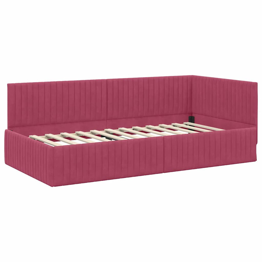 Hoekbedframe met hoofdeinde Wijnrood 100 cm x 200 cm Fluweel