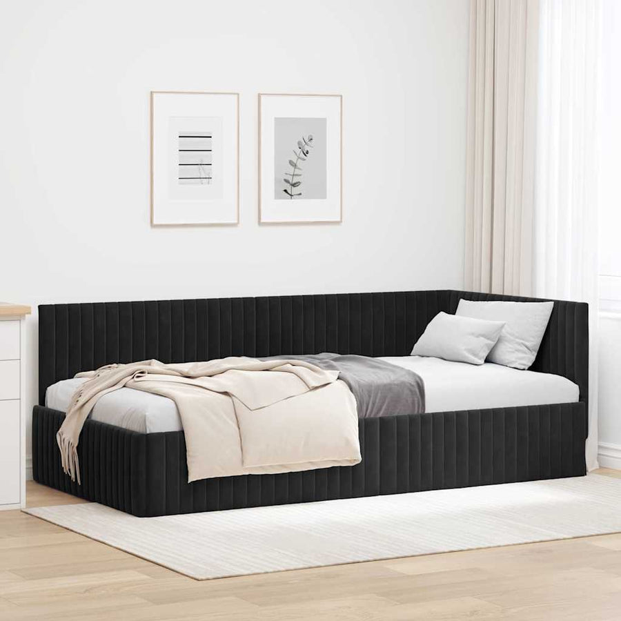 Hoekbedframe met hoofdeinde Zwart 100 cm x 200 cm Fluweel