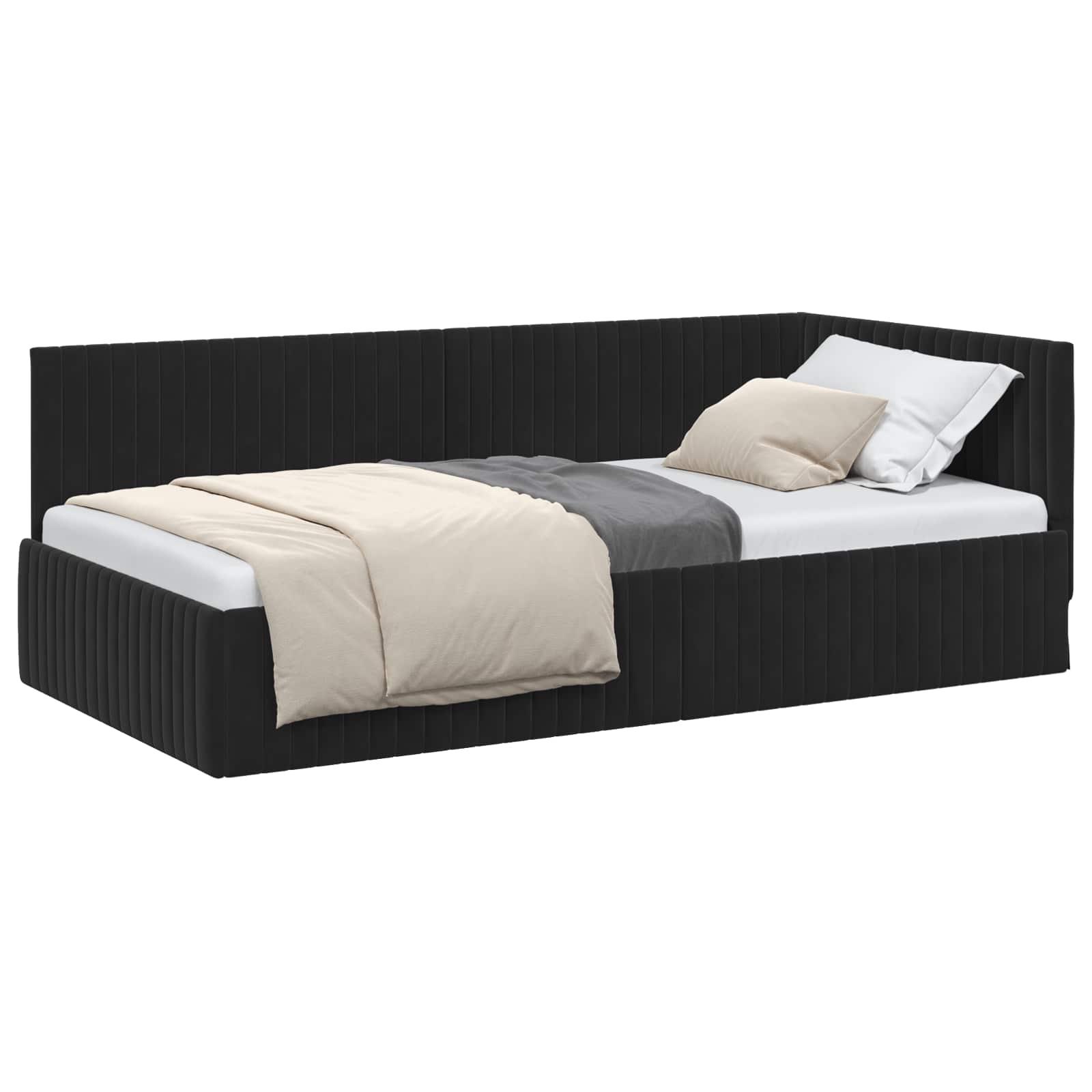 Hoekbedframe met hoofdeinde Zwart 100 cm x 200 cm Fluweel