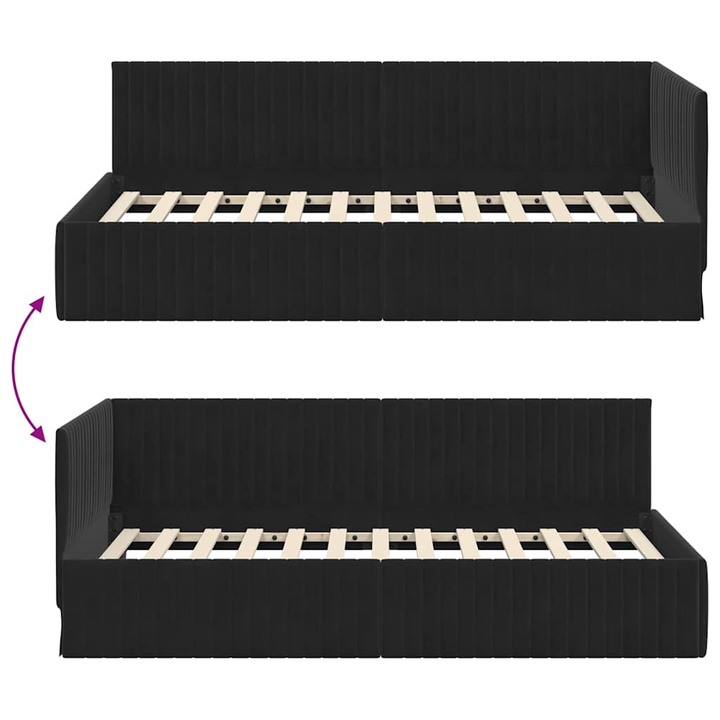 Hoekbedframe met hoofdeinde Zwart 100 cm x 200 cm Fluweel