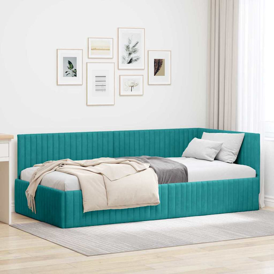 Hoekbedframe met hoofdeinde Turquoise 100 cm x 200 cm Fluweel