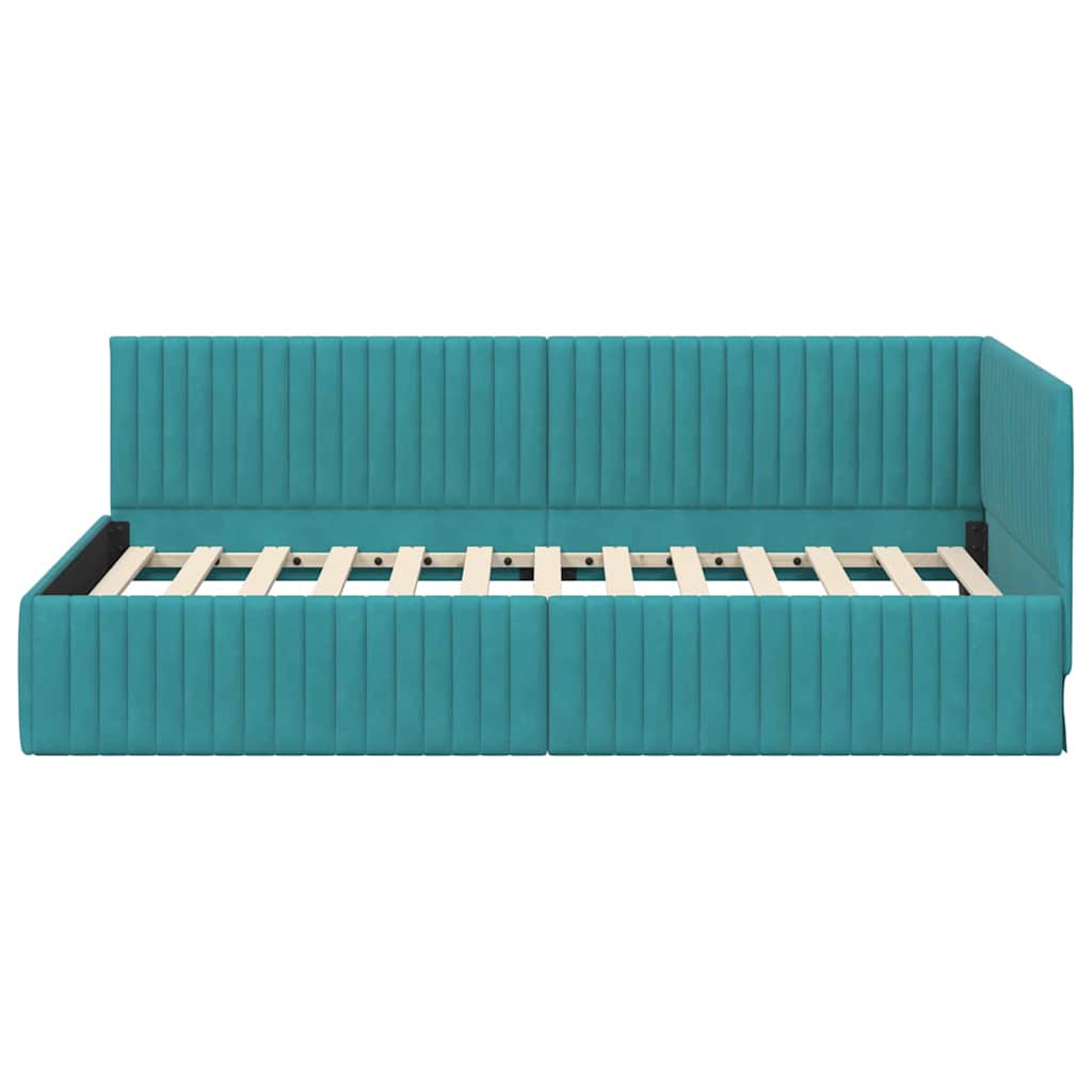 Hoekbedframe met hoofdeinde Turquoise 100 cm x 200 cm Fluweel