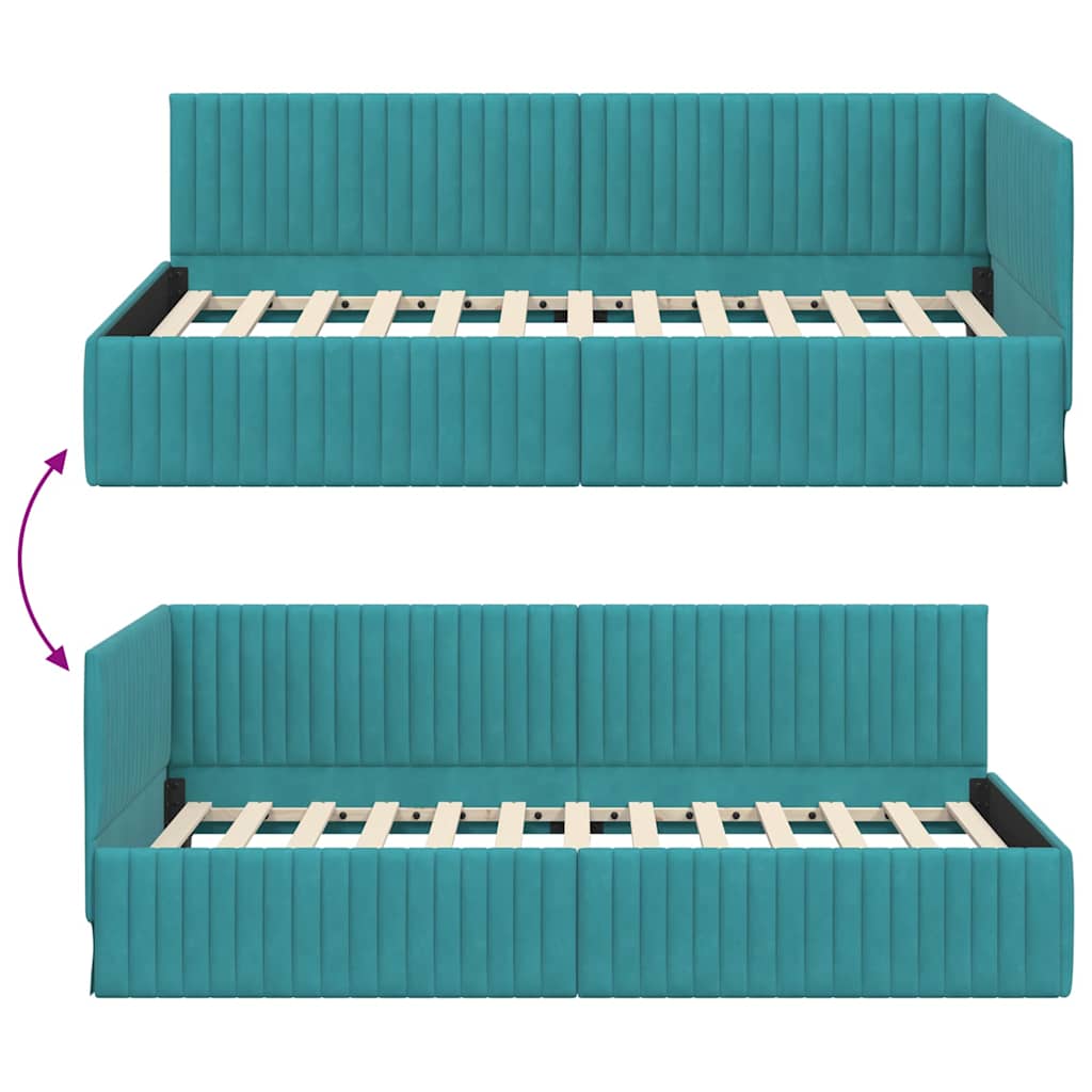 Hoekbedframe met hoofdeinde Turquoise 100 cm x 200 cm Fluweel
