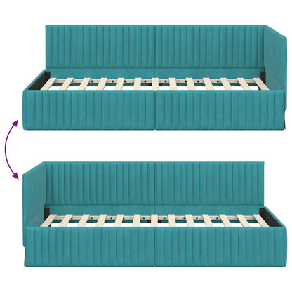 Hoekbedframe met hoofdeinde Turquoise 100 cm x 200 cm Fluweel