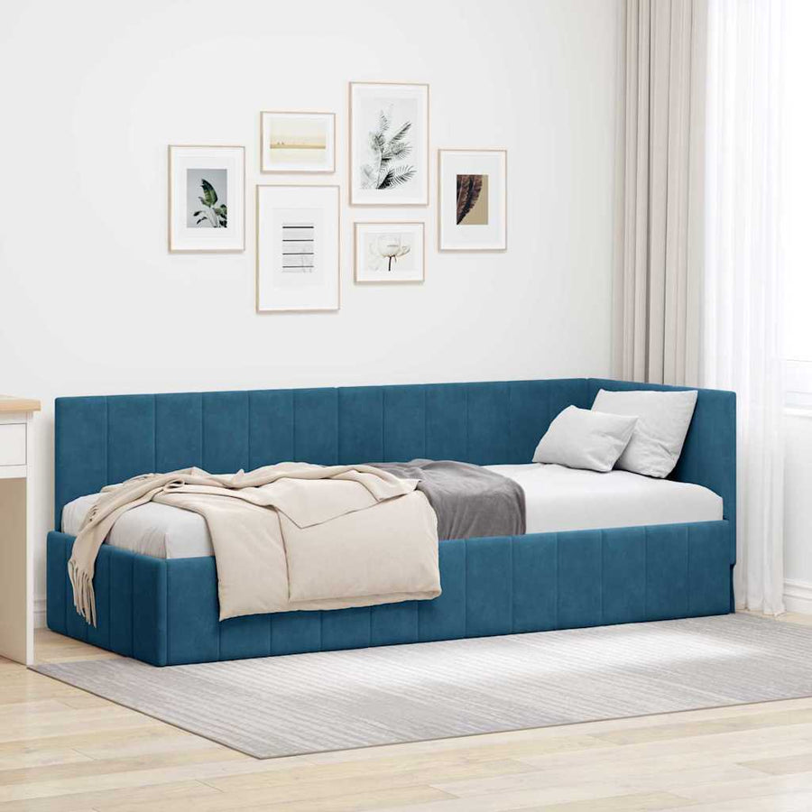 Hoekbedframe met hoofdeinde Blauw 80 cm x 200 cm Fluweel