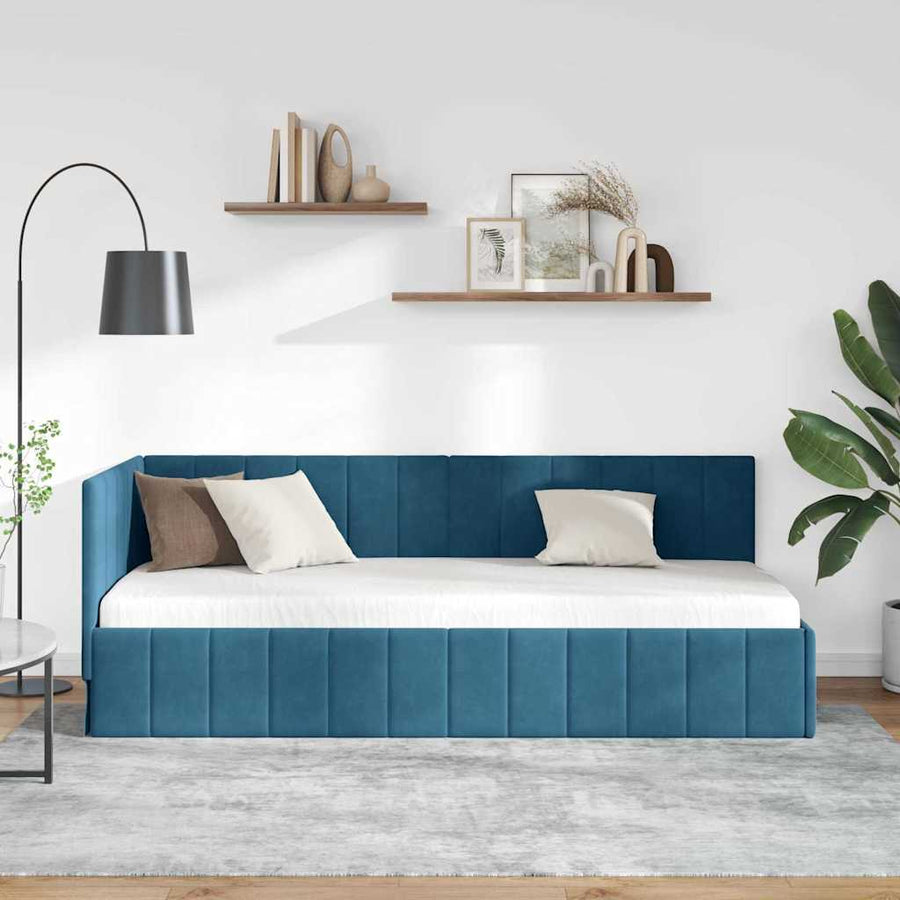 Hoekbedframe met hoofdeinde Blauw 80 cm x 200 cm Fluweel