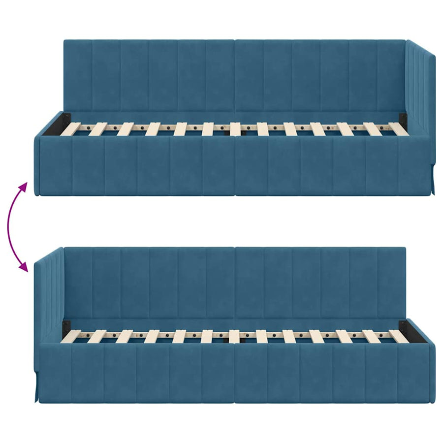 Hoekbedframe met hoofdeinde Blauw 80 cm x 200 cm Fluweel