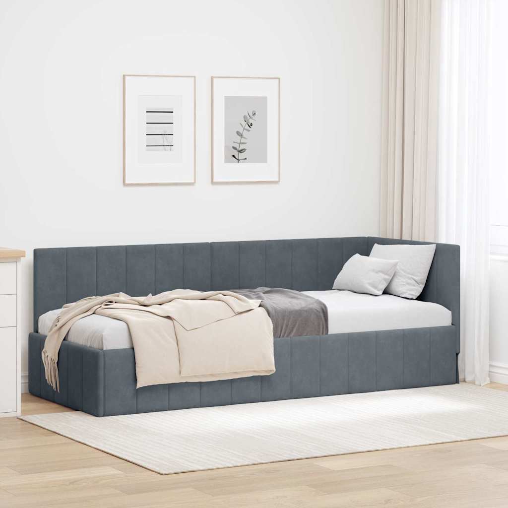 Hoekbedframe met hoofdeinde Donkergrijs 80 cm x 200 cm Fluweel
