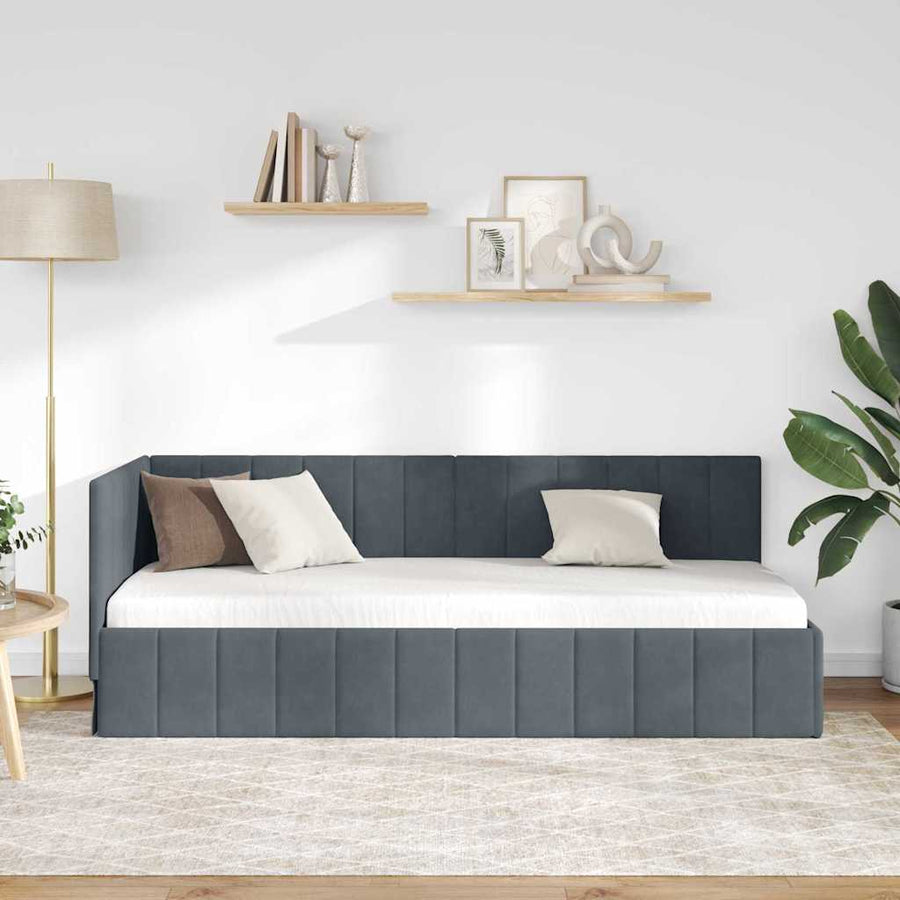 Hoekbedframe met hoofdeinde Donkergrijs 80 cm x 200 cm Fluweel