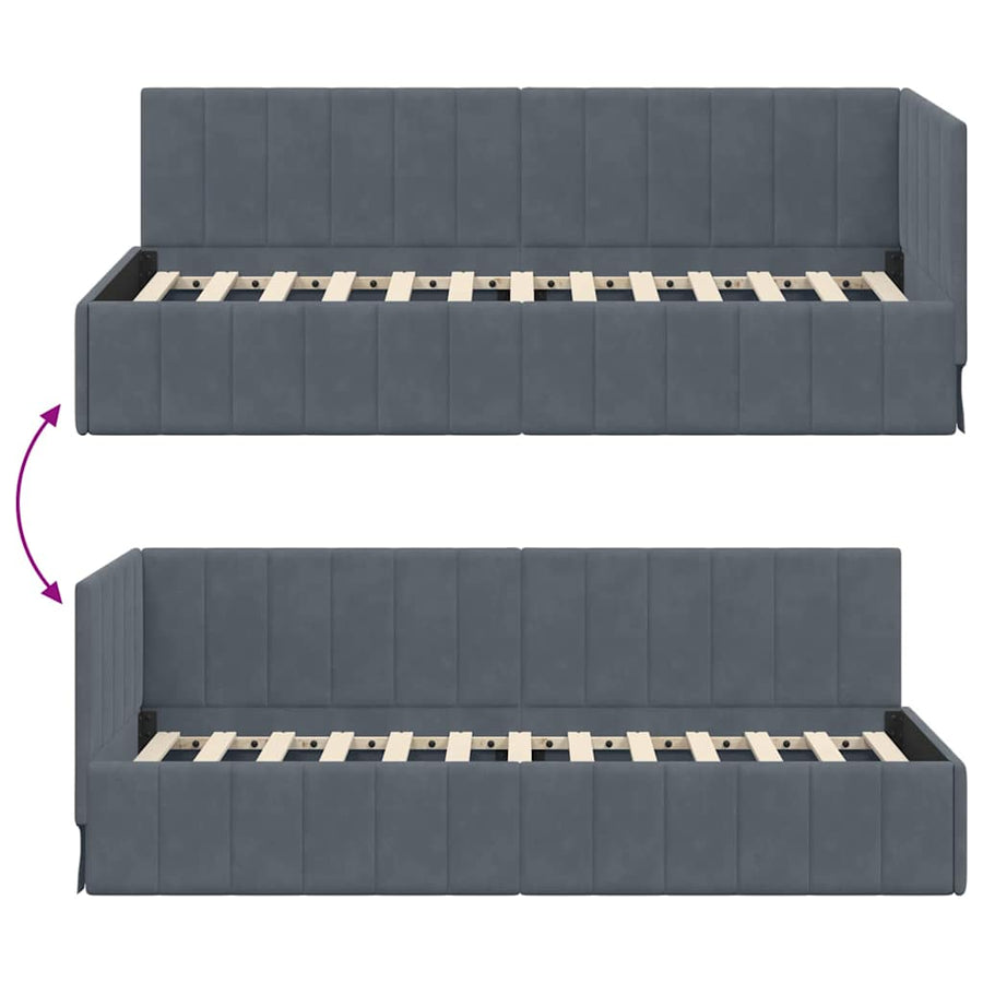 Hoekbedframe met hoofdeinde Donkergrijs 80 cm x 200 cm Fluweel