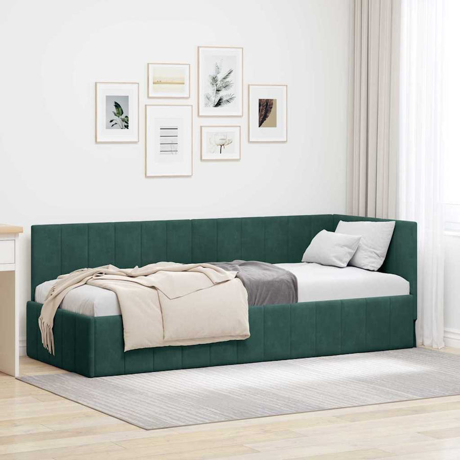 Hoekbedframe met hoofdeinde Donkergroen 80 cm x 200 cm Fluweel