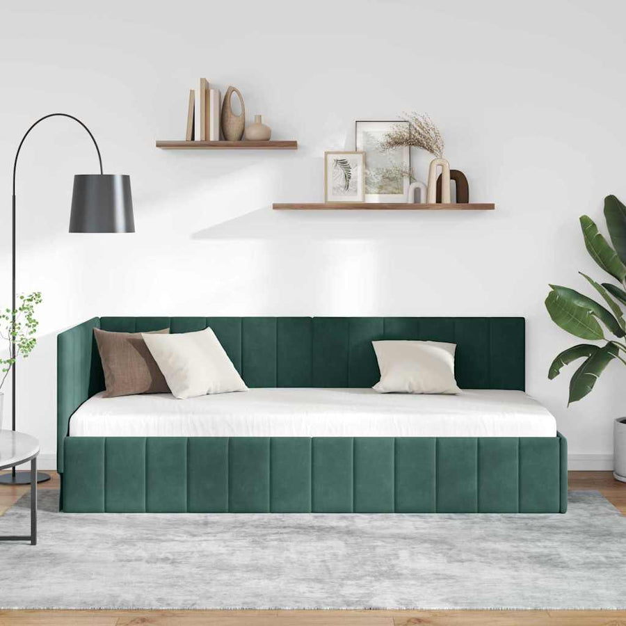 Hoekbedframe met hoofdeinde Donkergroen 80 cm x 200 cm Fluweel