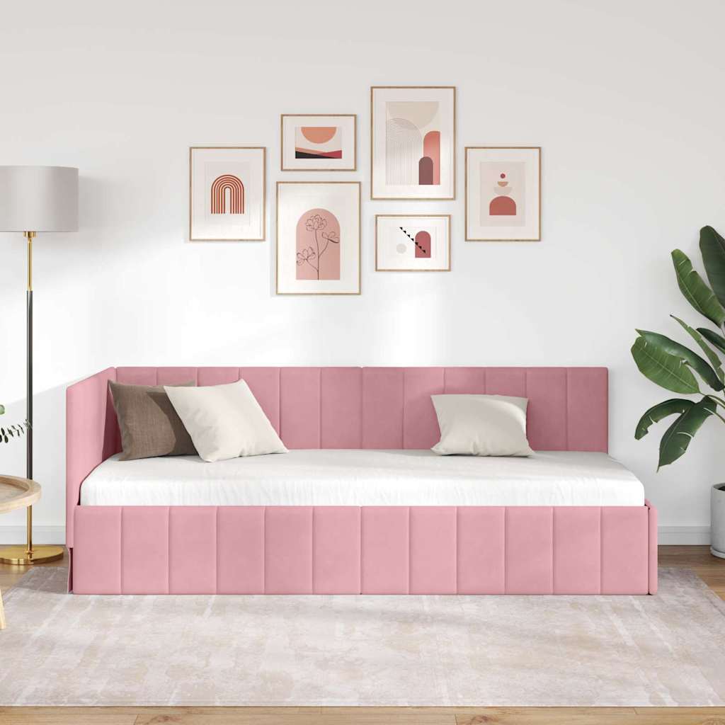 Hoekbedframe met hoofdeinde Roze 80 cm x 200 cm Fluweel