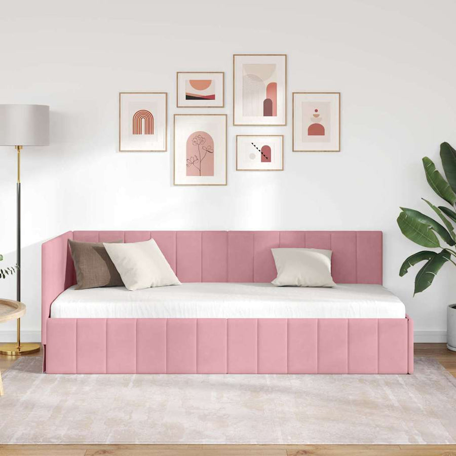 Hoekbedframe met hoofdeinde Roze 80 cm x 200 cm Fluweel