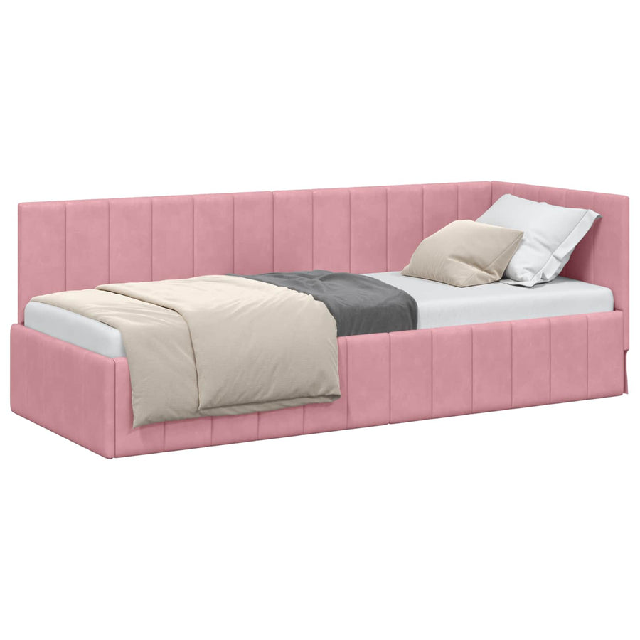 Hoekbedframe met hoofdeinde Roze 80 cm x 200 cm Fluweel