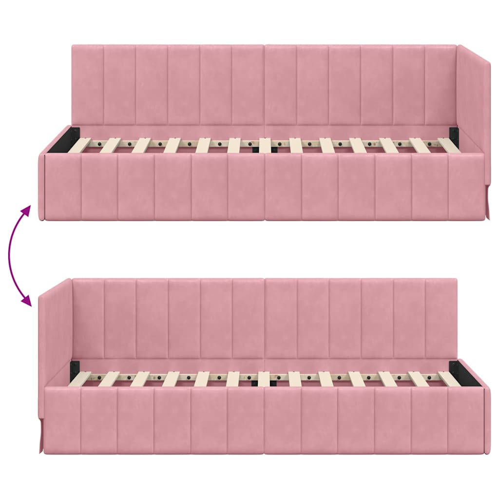 Hoekbedframe met hoofdeinde Roze 80 cm x 200 cm Fluweel