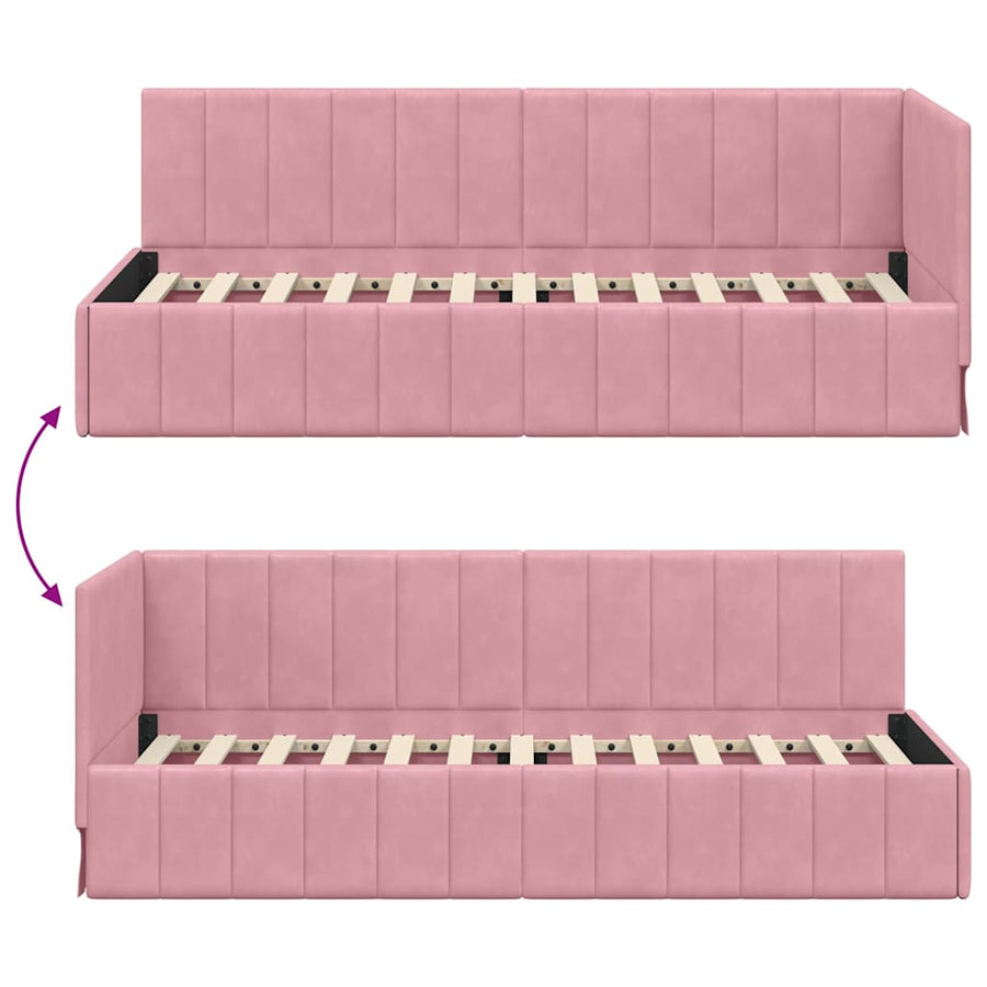Hoekbedframe met hoofdeinde Roze 80 cm x 200 cm Fluweel