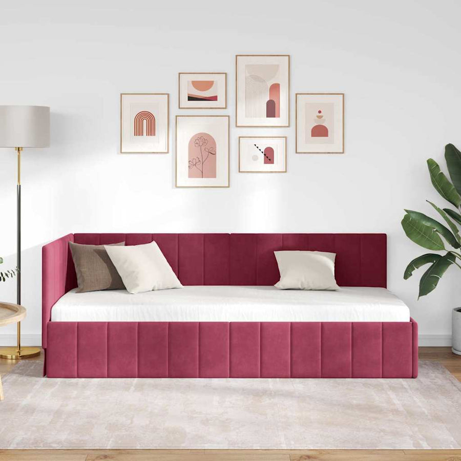 Hoekbedframe met hoofdeinde Wijnrood 80 cm x 200 cm Fluweel