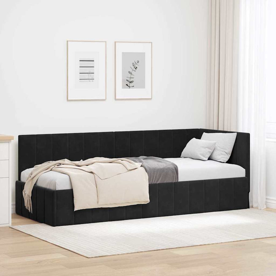 Hoekbedframe met hoofdeinde Zwart 80 cm x 200 cm Fluweel