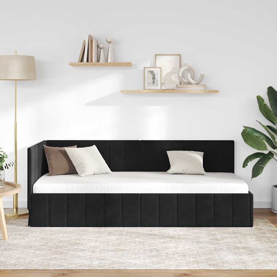 Hoekbedframe met hoofdeinde Zwart 80 cm x 200 cm Fluweel