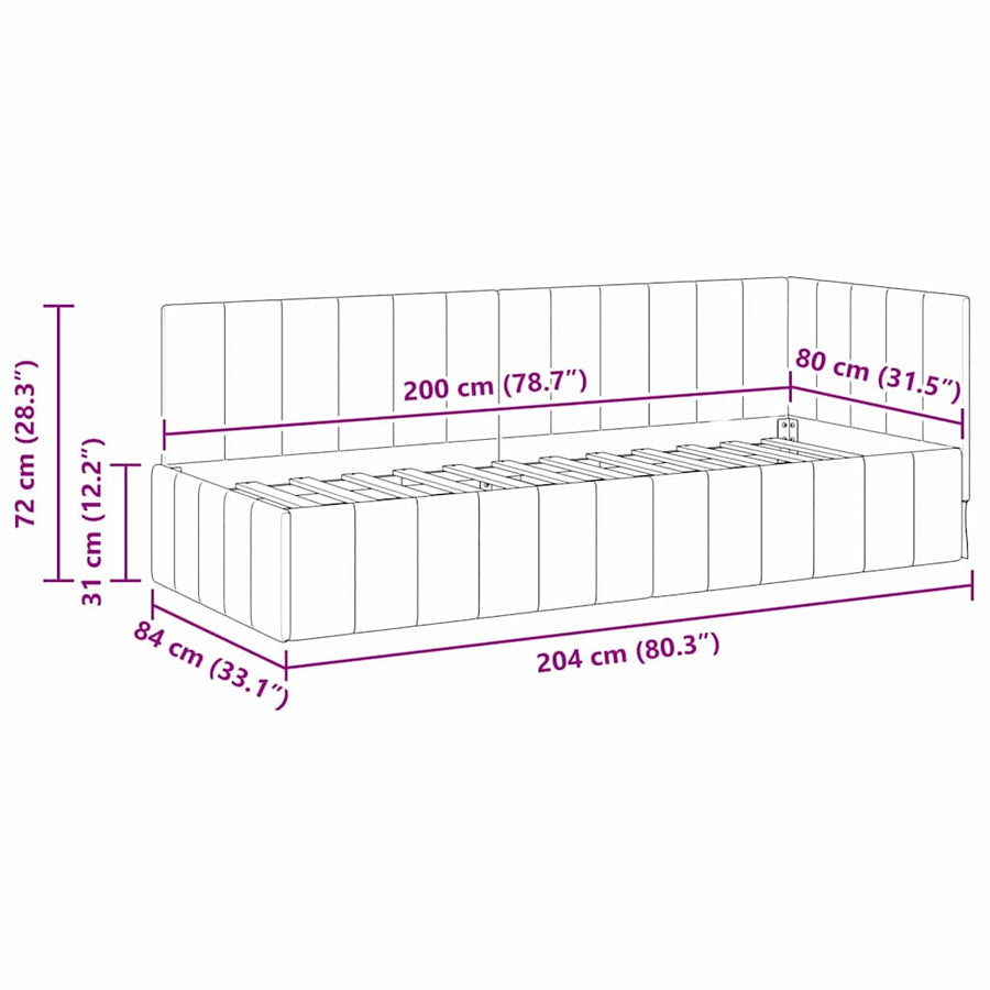 Hoekbedframe met hoofdeinde Zwart 80 cm x 200 cm Fluweel
