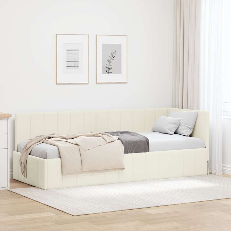Hoekbedframe met hoofdeinde Crème 80 cm x 200 cm Fluweel