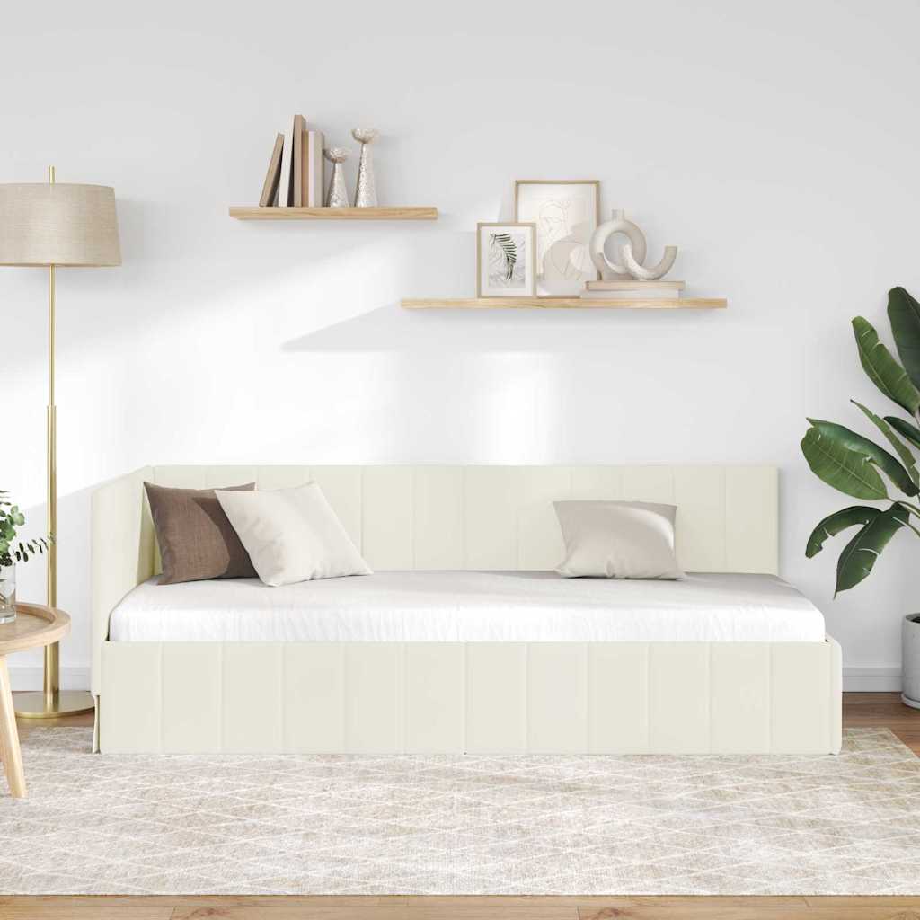 Hoekbedframe met hoofdeinde Crème 80 cm x 200 cm Fluweel