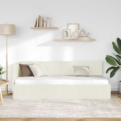 Hoekbedframe met hoofdeinde Crème 80 cm x 200 cm Fluweel