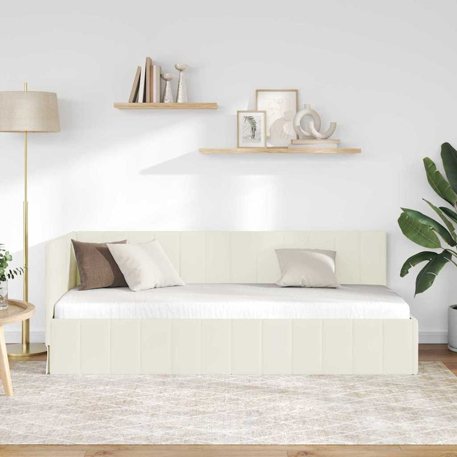 Hoekbedframe met hoofdeinde Crème 80 cm x 200 cm Fluweel