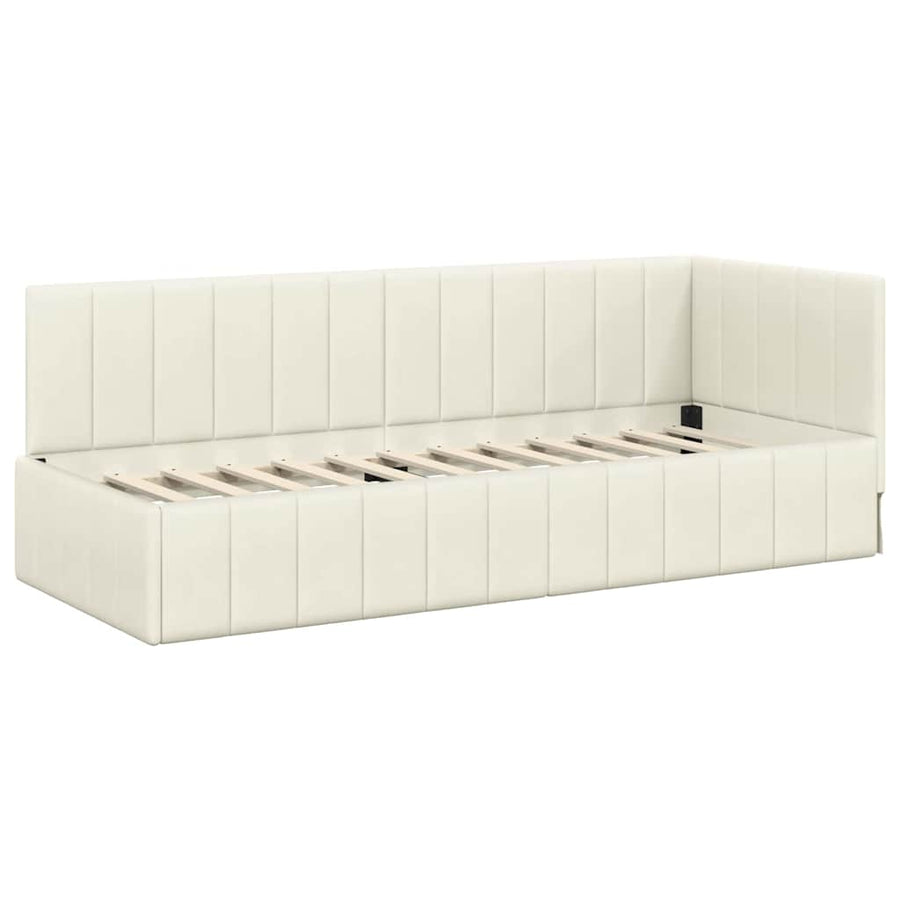 Hoekbedframe met hoofdeinde Crème 80 cm x 200 cm Fluweel
