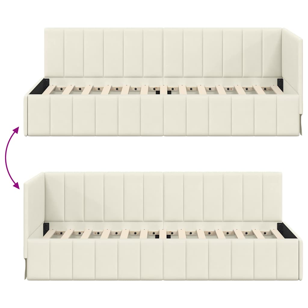 Hoekbedframe met hoofdeinde Crème 80 cm x 200 cm Fluweel