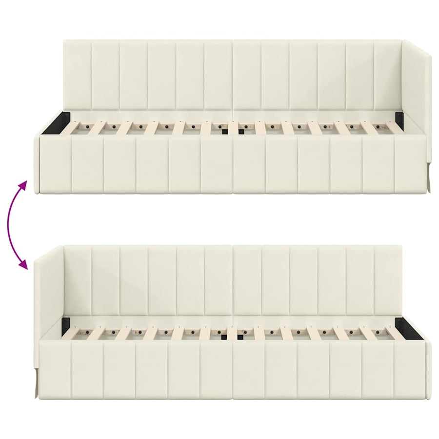 Hoekbedframe met hoofdeinde Crème 80 cm x 200 cm Fluweel