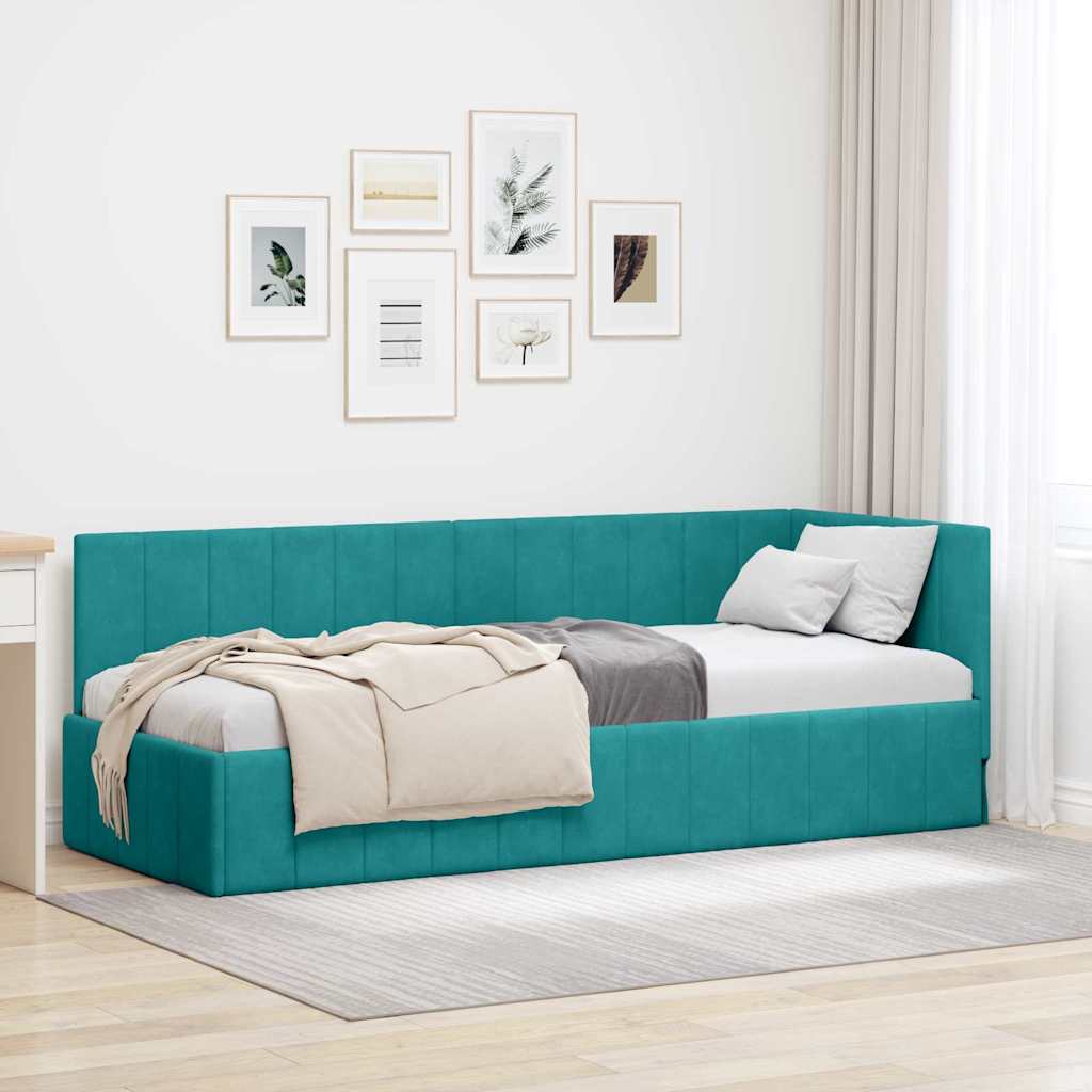 Hoekbedframe met hoofdeinde Turquoise 80 cm x 200 cm Fluweel