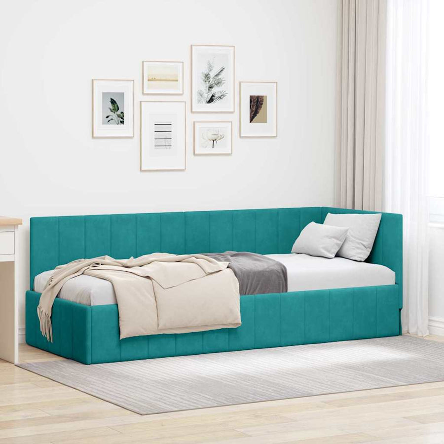 Hoekbedframe met hoofdeinde Turquoise 80 cm x 200 cm Fluweel